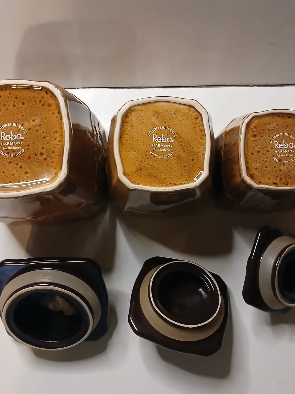 Vintage-Style Ceramic Kitchen Canister Set in Brown with Black Lids